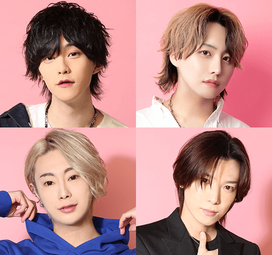 4人の男性がそれぞれ異なるヘアスタイルと服装でポートレート風に写っている写真。左上の男性は黒髪でシンプルな服装、右上の男性はライトブラウンの髪で白いシャツを着用。左下の男性はブロンドの髪を持ち、青いパーカーを着ている。右下の男性は茶色の髪で黒いジャケットを着用し、指でポーズを取っている